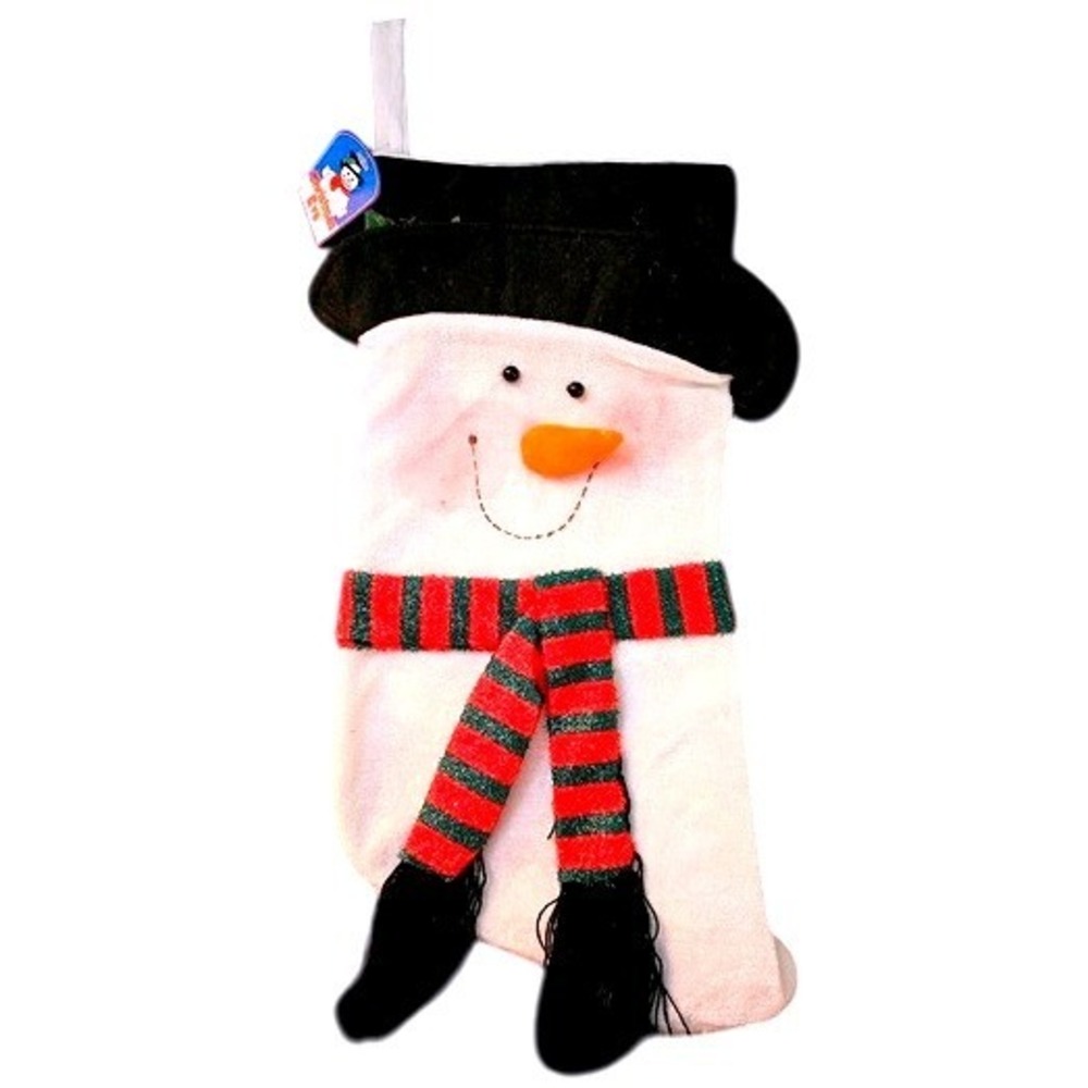NWT Christmas Eve Snowman Stocking Black Hat Red Green Scarf Plush Hanging Decor
